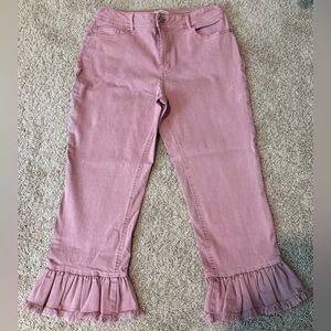 Cato Est 1946 Denim Women’s Pink Jeans Crop Flare Size 10 Hi-Rise Raw Hem